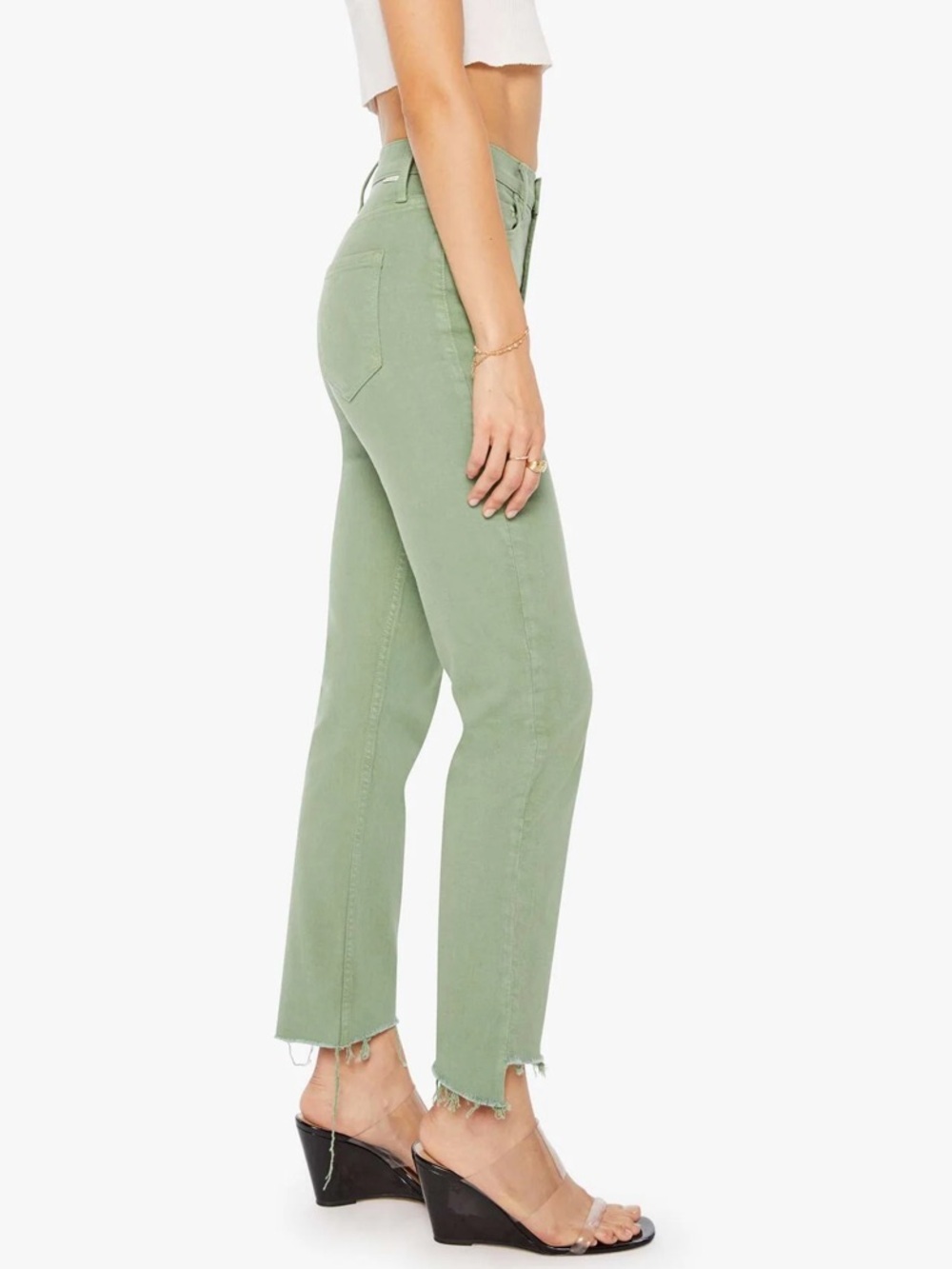 MOTHER High Waisted Rider Ankle Step Fray in a Beautiful Green Colour - Picture 2 of 11